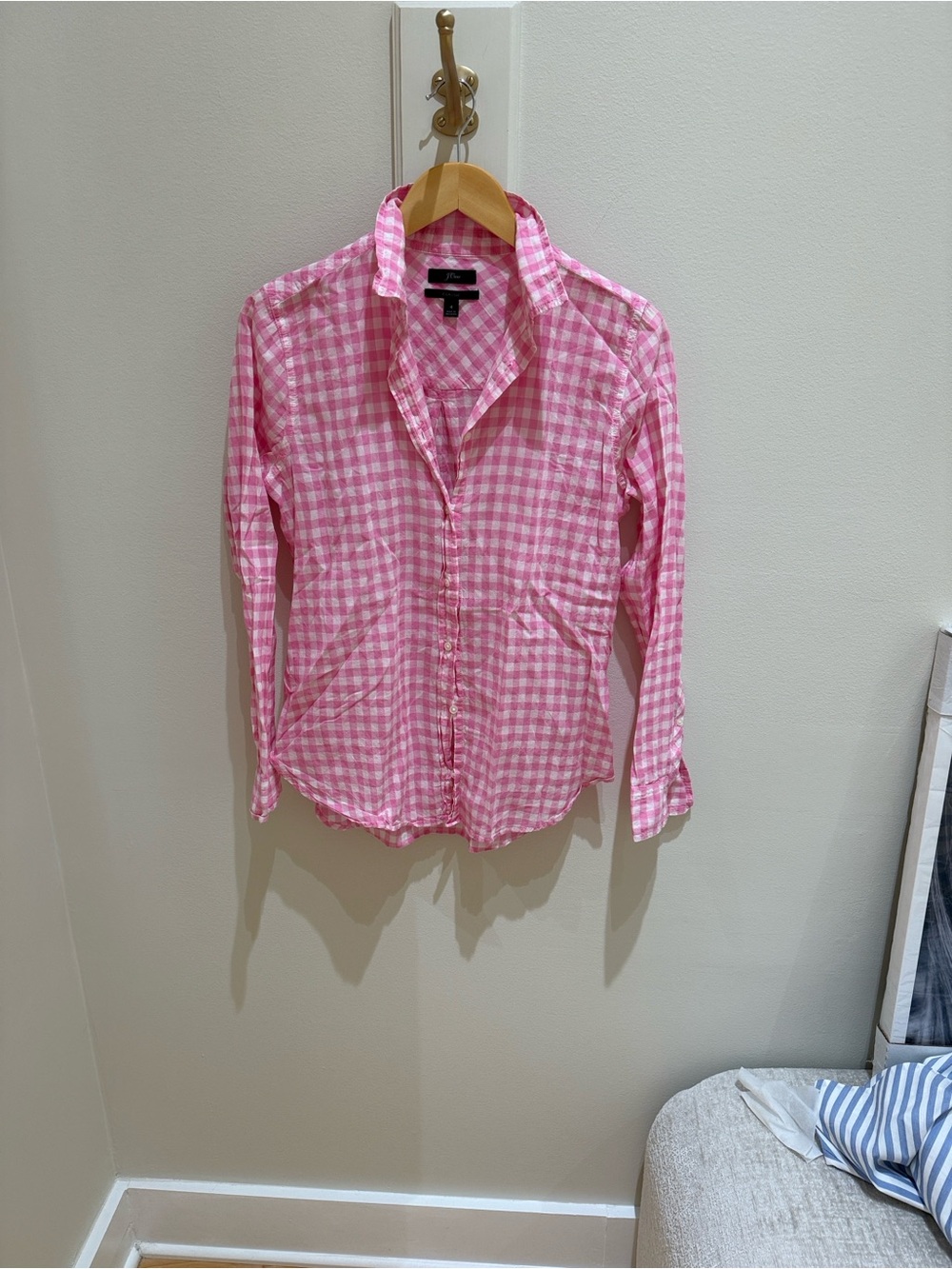 J. Crew Pink Gingham Button-Down Shirt